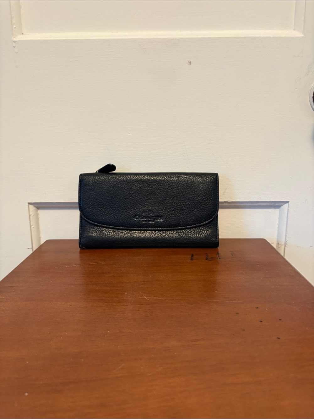 Coach Black Pebbled Leather Flap Wallet